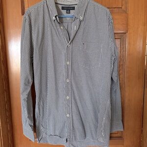 Tommy Hilfiger Men's Blue and White Checkered Shirt.